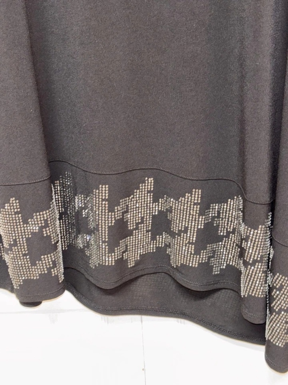 Susan Graver Black Long-Sleeve Top with Hem Embellishment - Picture 2 of 5